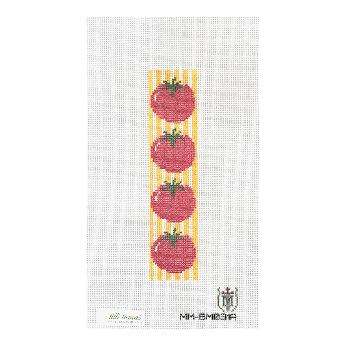 Tilli Tomas Misty Morrow Tomato Bookmark with Yellow Stripes Needlepoint Canvas