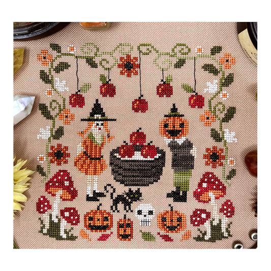 Tiny Modernist Bobbing for Apples Cross Stitch Pattern