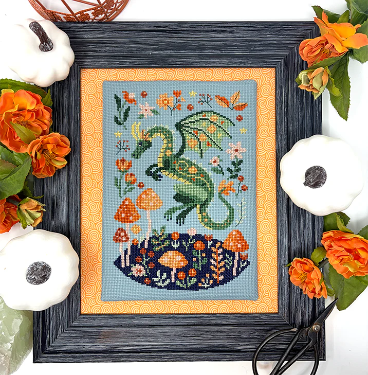 Tiny Modernist Fall Folk Dragon Cross Stitch Pattern