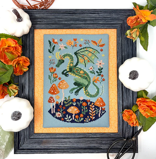 Tiny Modernist Fall Folk Dragon Cross Stitch Pattern