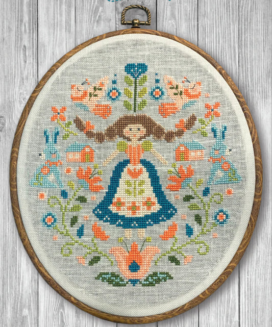 Tiny Modernist Folk Art Sampler Cross Stitch Pattern