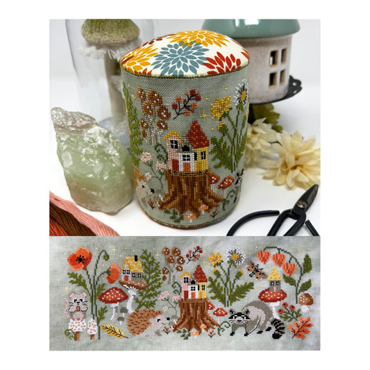 Tiny Modernist Forest View Drum Cross Stitch Pattern