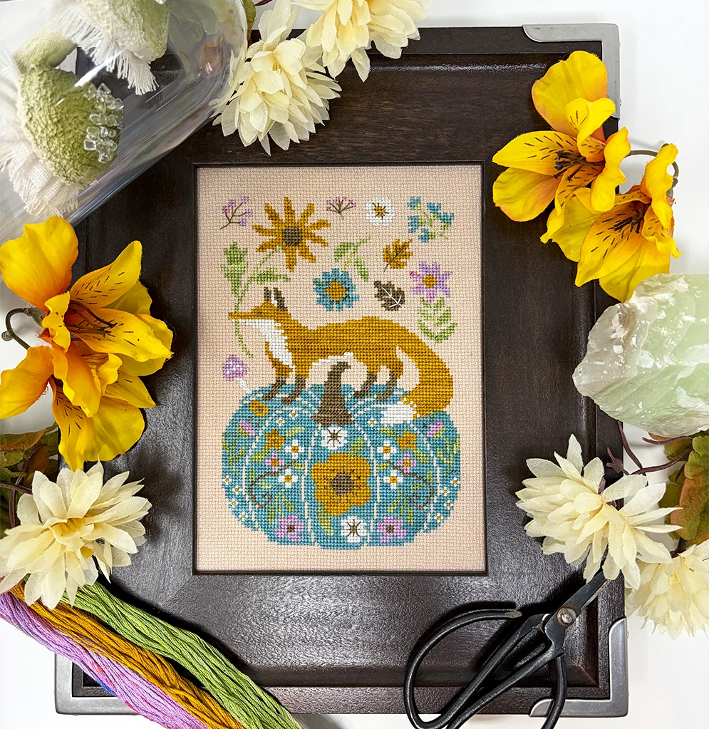 Tiny Modernist Foxy Fall Pumpkin Cross Stitch Pattern