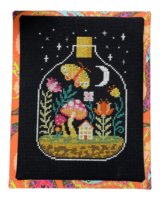 Tiny Modernist Night Terrarium Cross Stitch Pattern
