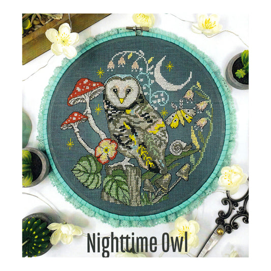 Tiny Modernist Nighttime Owl Cross Stitch Pattern