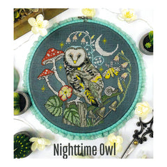 Tiny Modernist Nighttime Owl Cross Stitch Pattern