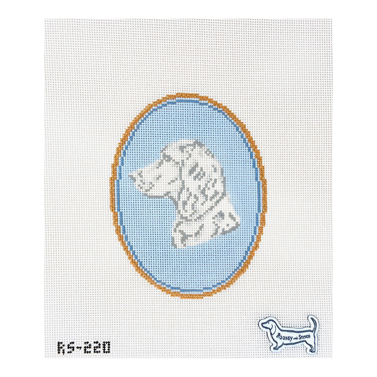 Atlantic Blue Canvas Rooney and Stitch Dog Cameo Needlepoint Canvas - Spaniel