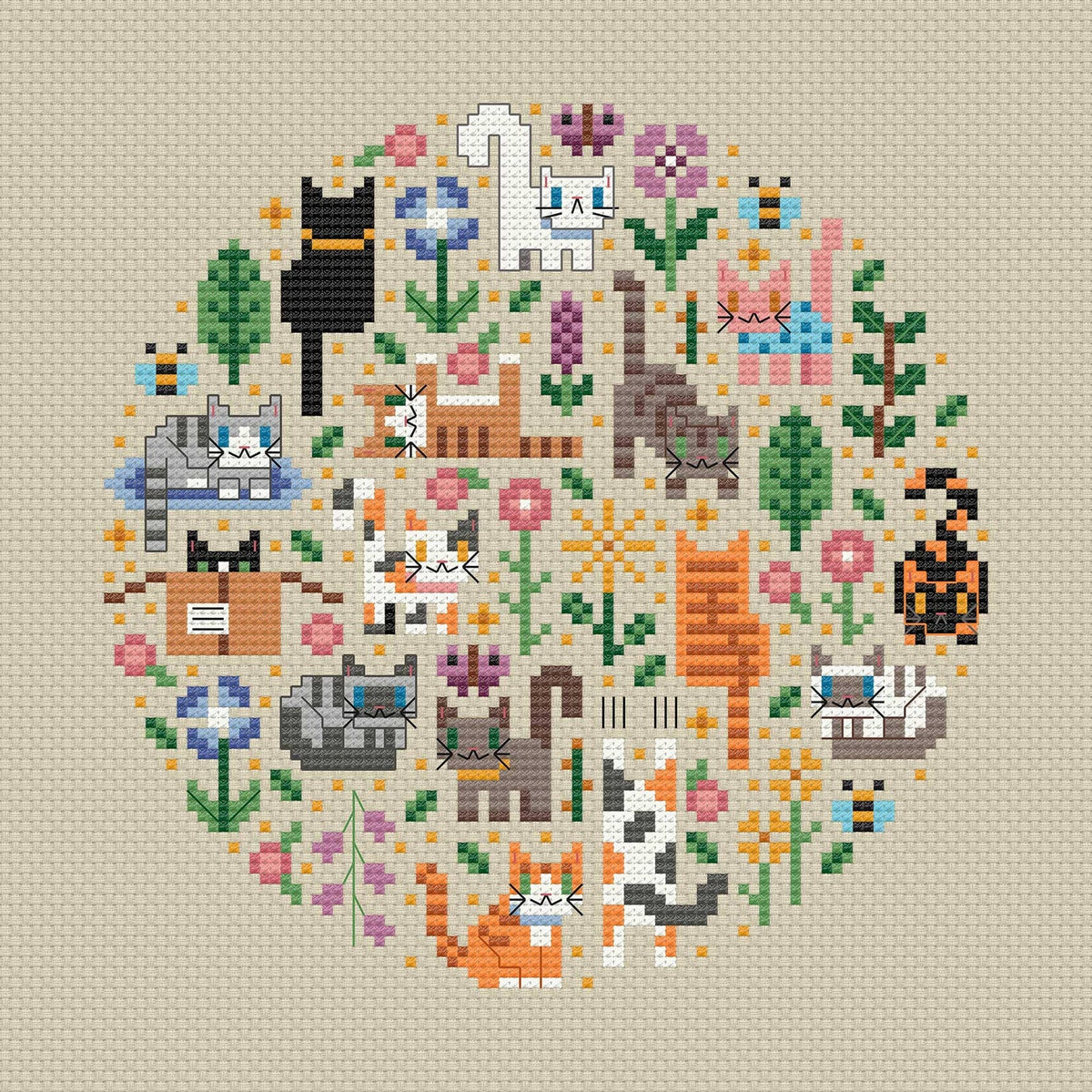 Una Buena Pieza Mini Cat Garden Cross Stitch Pattern