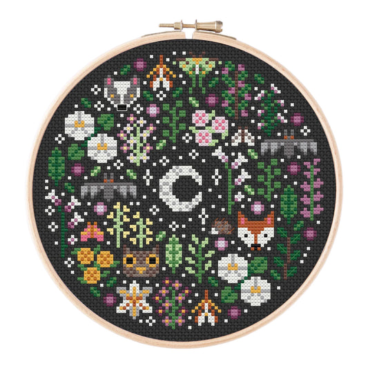 Una Buena Pieza Mini Night Garden Cross Stitch Pattern