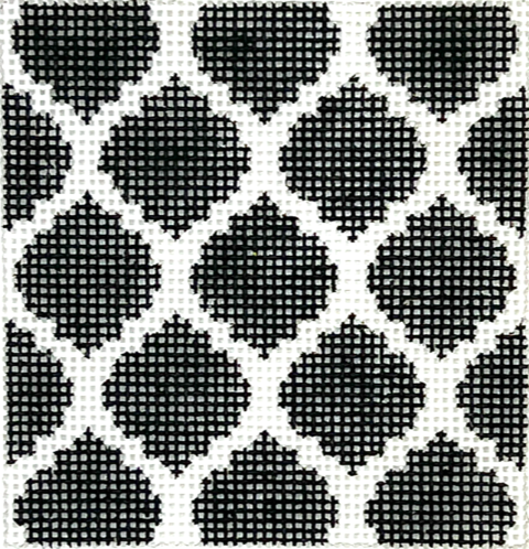 Kate Dickerson Needlepoint Collections Insert Quatrefoils Black and White Specify Letter Or Blank Needlepoint Canvas
