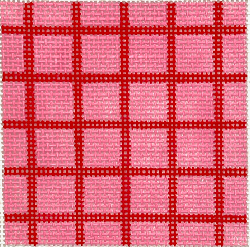 Kate Dickerson Needlepoint Collections Insert Windowpane Grid Red on Bubblegum Pink with Lime Letter Specify Letter Or Blank Needlepoint Canvas