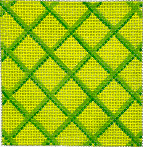 Kate Dickerson Needlepoint Collections Insert Criss Cross Grid Greens on Lime Specify Letter Or Blank Needlepoint Canvas