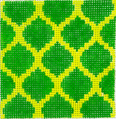 Kate Dickerson Needlepoint Collections Insert Quatrefoils Emerald on Lime Specify Letter Or Blank Needlepoint Canvas