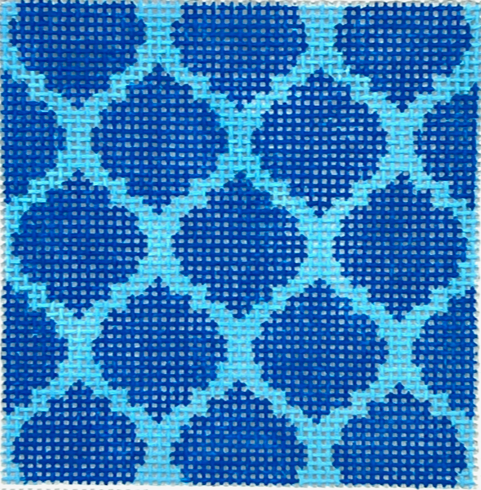 Kate Dickerson Needlepoint Collections Insert Quatrefoils Royal Blue on Light Blue with Red Letter Specify Letter Or Blank Needlepoint Canvas