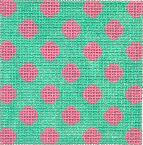 Kate Dickerson Needlepoint Collections Insert Polka Dots Bubblegum on Turquoise Specify Letter Or Blank Needlepoint Canvas