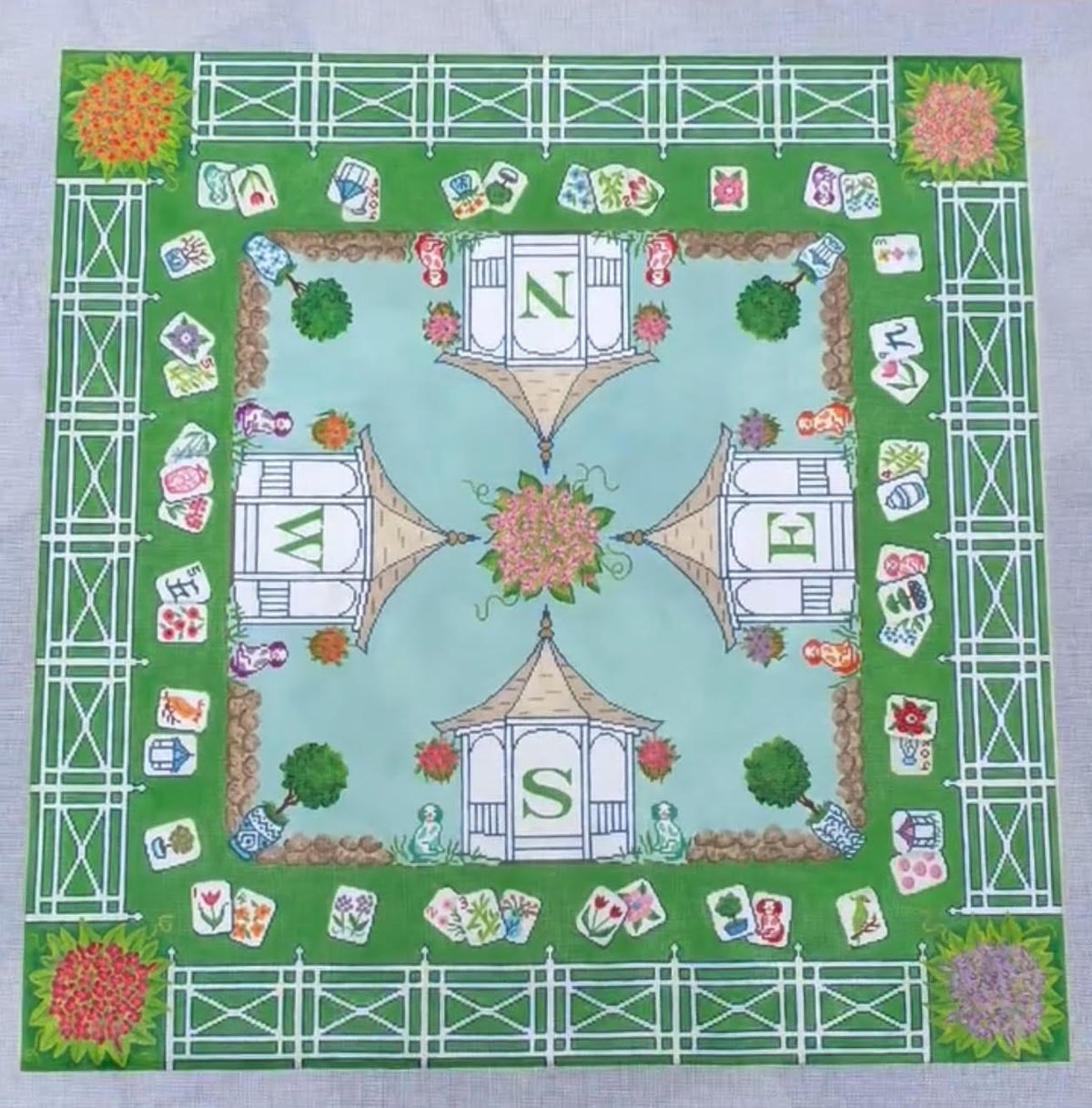 Kate Dickerson Needlepoint Collections Mahjong Mat English Country Garden Needlepoint Canvas