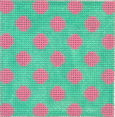 Kate Dickerson Needlepoint Collections Insert Polka Dots Bubblegum on Turquoise Specify Letter Or Blank Needlepoint Canvas