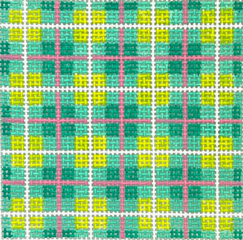 Kate Dickerson Needlepoint Collections Insert Madras Plaid Turquoise Lime Pink and White Specify Letter Or Blank Needlepoint Canvas