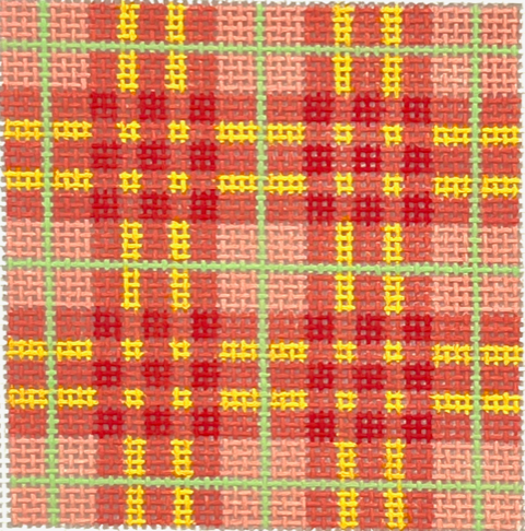 Kate Dickerson Needlepoint Collections Insert Madras Plaid Corals Cantaloupe and Honeydew Specify Letter Or Blank Needlepoint Canvas
