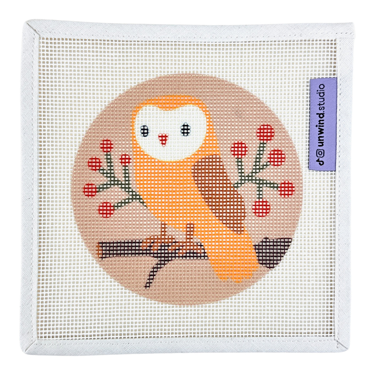 Unwind Studio Owl and Berries Needlepoint Canvas