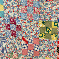 Vintage 1930s-40s Floral 9 Patch Patchwork Quilt