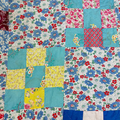 Vintage 1930s-40s Floral 9 Patch Patchwork Quilt
