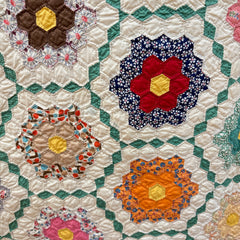 Vintage 1930s-40s Green Grandmothers Flower Garden Patchwork Quilt