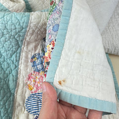 Vintage 1930s-40s Light Blue and Orange Dresden Plate Patchwork Quilt