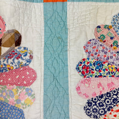 Vintage 1930s-40s Light Blue and Orange Dresden Plate Patchwork Quilt