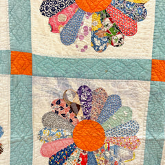 Vintage 1930s-40s Light Blue and Orange Dresden Plate Patchwork Quilt
