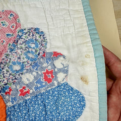 Vintage 1930s-40s Light Blue and Orange Dresden Plate Patchwork Quilt