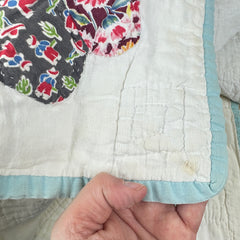 Vintage 1930s-40s Light Blue and Orange Dresden Plate Patchwork Quilt