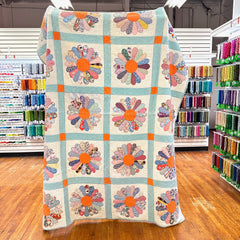 Vintage 1930s-40s Light Blue and Orange Dresden Plate Patchwork Quilt