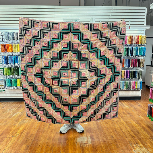 Vintage 1940s-50s Muted Pink Log Cabin Patchwork Quilt