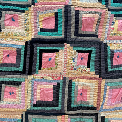 Vintage 1940s-50s Muted Pink Log Cabin Patchwork Quilt