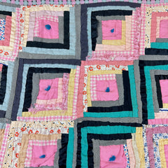 Vintage 1940s-50s Muted Pink Log Cabin Patchwork Quilt