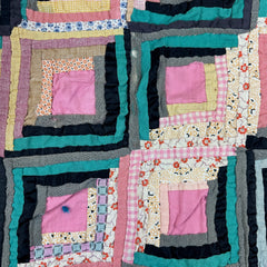 Vintage 1940s-50s Muted Pink Log Cabin Patchwork Quilt