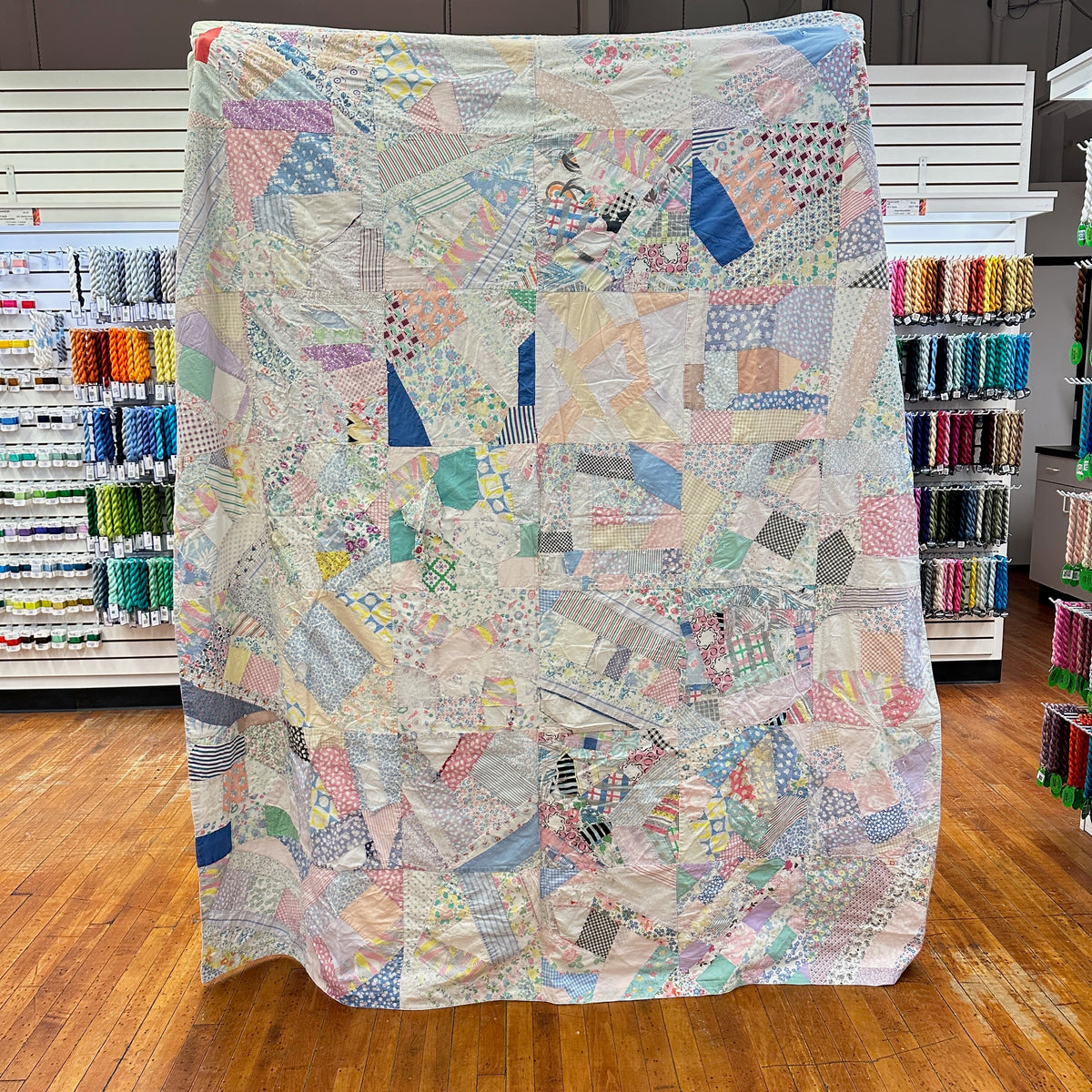 Vintage 1940s-60s Pastel Tied Crazy Quilt