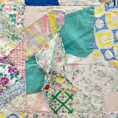 Vintage 1940s-60s Pastel Tied Crazy Quilt