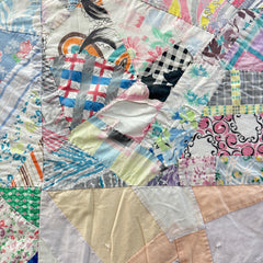 Vintage 1940s-60s Pastel Tied Crazy Quilt