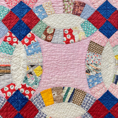 Vintage 1940s Bill's Double Wedding Ring Patchwork Quilt