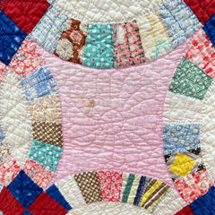 Vintage 1940s Bill's Double Wedding Ring Patchwork Quilt