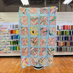 Vintage 1940s Diagonal Stripe Block Patchwork Quilt Top