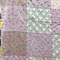 Vintage 1950s Large Block Patchwork Quilt with Rose Stripe Backing