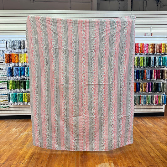 Vintage 1950s Large Block Patchwork Quilt with Rose Stripe Backing