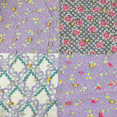 Vintage 1950s Large Block Patchwork Quilt with Rose Stripe Backing