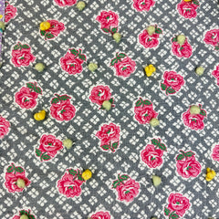 Vintage 1950s Large Block Patchwork Quilt with Rose Stripe Backing