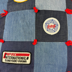 Vintage 1970s Denim Patchwork Quilt with Collected Patches