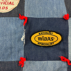 Vintage 1970s Denim Patchwork Quilt with Collected Patches