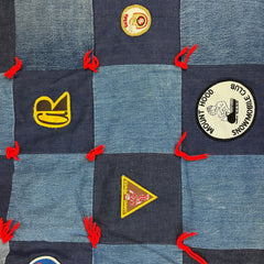 Vintage 1970s Denim Patchwork Quilt with Collected Patches